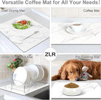 ZLR Coffee Bar Mat for Espresso Machine, 12"x20" Medium, Marble White | Absorbent Dish Drying Mat, Stain-Hiding PU Top, Non-Slip Back, Fits Grinder, Knock Box, Tamper & Milk Frother