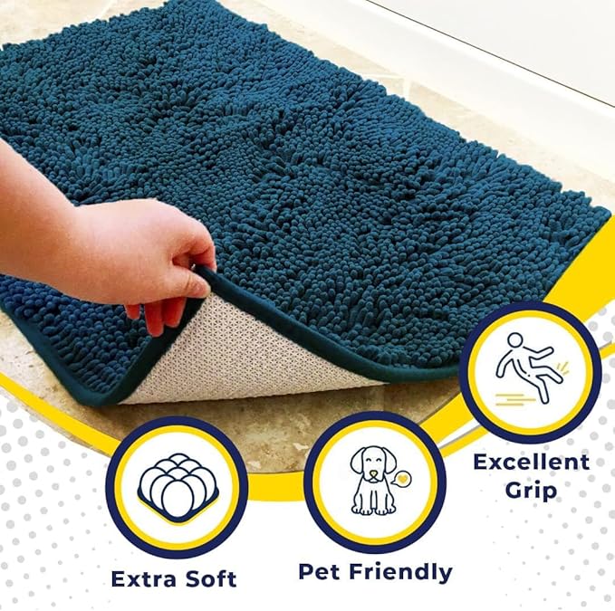 Muddy Mat® Shown on TV–Super Absorbent Microfiber Dog Door Mat for Muddy Paws, Non-Slip Washable Pet Rug, Quick Dry Chenille Entryway Carpet, Machine Washable Indoor Outdoor mat–Atlantic Blue 35"x24"