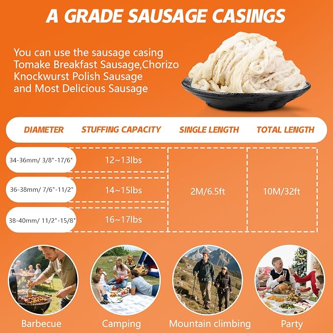 Natural Hog Sausage Casing, Edible Casings for Sausage Making,Pre-Tubed, Great for Snack Sticks, Italian Sausage, Hot Dog Casing, Breakfast Sausage Links and Most Sausage -10M/32ft,Φ34-36mm