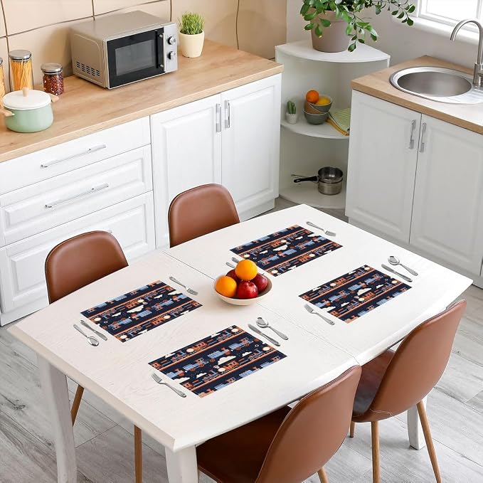 Feelyou Train Placemats Set of 4 Cartoon Train Transportation Table Mats Colorful Steam Engine Place Mat for Kitchen Dining Table Party Decor Indoor Outdoor 18"x12" Easy to Clean