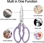 CGBE Kitchen Scissors All Purpose Heavy Duty, Ultra Sharp Stainless Steel Kitchen Shears Dishwasher Safe, Cooking Shears for Chicken, Poultry, Fish, Meat, Herbs & Grapes with Non-Slip Grips - Purple