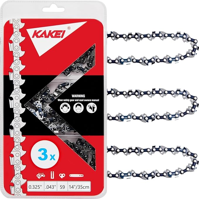 KAKEI 14 Inch Chainsaw Chain .325" LP Pitch .043" Gauge 59 Drive Links for Husqvarna 535iXP, Milwaukee M18 FUEL(2826-20T), Dewalt DCCS674-49162820, N59, 80TXL059G (3 Chains) - Semi Chisel