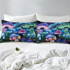 Cartoon Mushroom Bedding Set, Queen Size 3 Piece Ultra Soft Breathable Cute Mushrooms Bedding Comforter Sets Fungus Plant Bedspread for All-Season Bedroom Decor with 1 Comforter +2 Pillowcases
