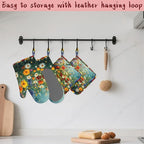 Vintage Oil Painting Flower Field Oven Mitts and Pot Holders (4PCS),Heat Resistant Non-Slip Silicone Kitchen Gloves for Cooking, Baking, BBQ Waterproof Kitchen Accessories