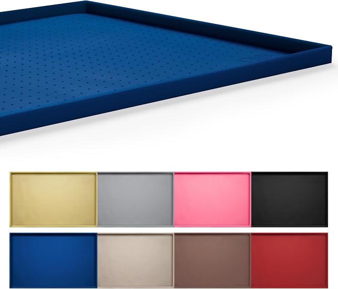 Hubulk Dog Feeding Mat,100% Waterproof Food Grade Silicone Pet Food and Water Bowl Placemat,Dishwasher, High Raised Edge to Prevent Spills,Nonslip Tray to Stop Messes on Floor（28"x18"x0.8", Navy）