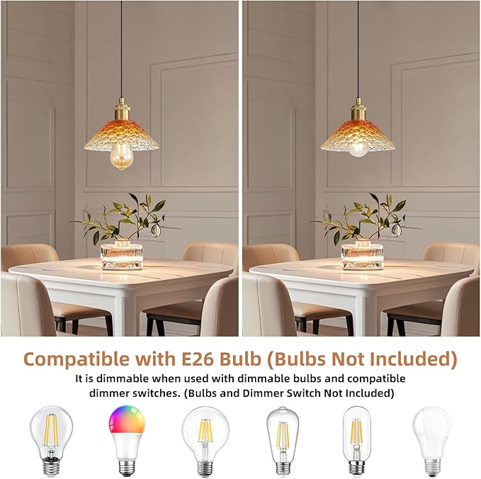 3-Pack Pendant Lights, Modern Glass Ceiling Hanging Light Fixtures,Adjustable Three Color Glass Shades Vintage Gold Chandeliers for Kitchen Island Dining Room Livingroom Entryway Farmhouse Bar