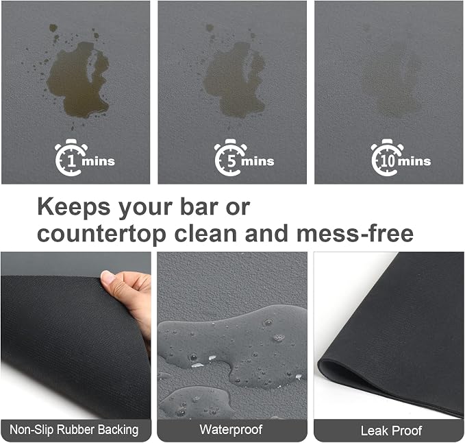 ZLR Coffee Bar Mat for Espresso Machine, 12"x20" Medium, Dark Gray | Absorbent Dish Drying Mat, Stain-Hiding PU Top, Non-Slip Back, Fits Grinder, Knock Box, Tamper & Milk Frother