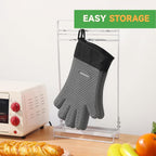 GEEKHOM BBQ Gloves Heat Resistant Oven Mitts - Silicone Grilling Gloves with 13.7" Arm Protection - Waterproof Pot Holder Non-Slip for Men & Women, Kitchen Outdoor Cooking, Baking, Camping, Light Gray
