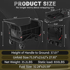 LEVELEVE Heavy Duty Folding Wagon - 2-in-1 Collapsible Cart, 650lb Capacity, All-Terrain Wheels w/Brakes & Side Pockets (Black)