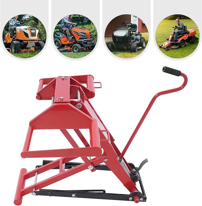 Lawn Mower Lift, 350Lbs Lawn Mower Lift Carbon Steel Hydraulic Lift Jack Lawnmower Lift Tool Adjustable Lawnmower Lifts w/Hydraulic Foot Pedal for Garden Tractors All-Terrain Maintenance and Repair