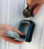Iron Lock® Medium Key Lock Box with Code, U-Shackle Opens Fully Out (Grey) | Built-in key hooks + catch tray; hangs on handles, gates, fences or a hasp; wall-mountable; dial cover; no batteries