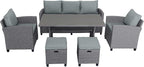 6 7 Pieces Patio Furniture Outdoor Sectional Sofa Conversation Set All Weather Wicker Rattan Couch Dining Table & Chair with Ottoman, Cc-Grey