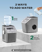 Silonn Ice Maker Countertop 44lbs/Day, Ice Cube Maker with Self-Cleaning, Stainless Steel Ice Machine with 2 Water Fill Options, Compact for Home Office Bar Party