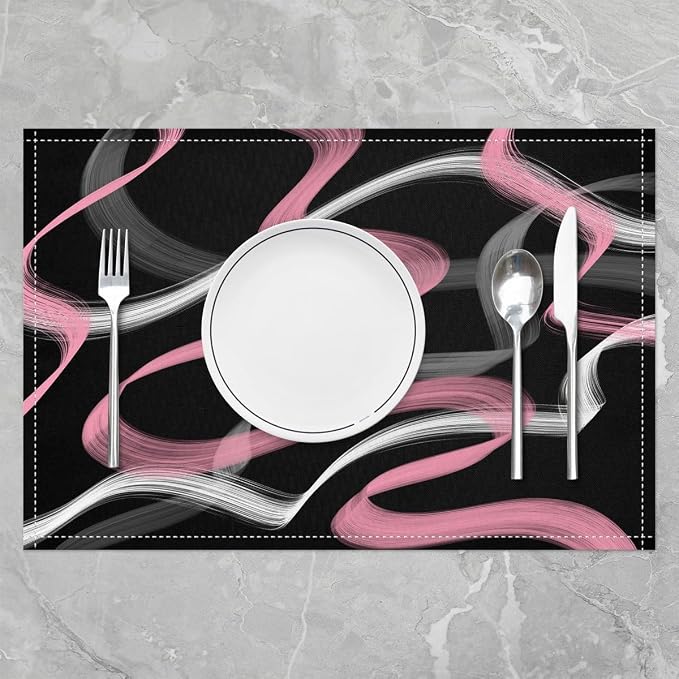 Feelyou Pink Grey Black Placemats Set of 4 for Stripes Placemat for Kitchen Dining Table Decor Indoor Outdoor 18"x12" Geometric Table Place Mats, Modern Striped Art Abstract