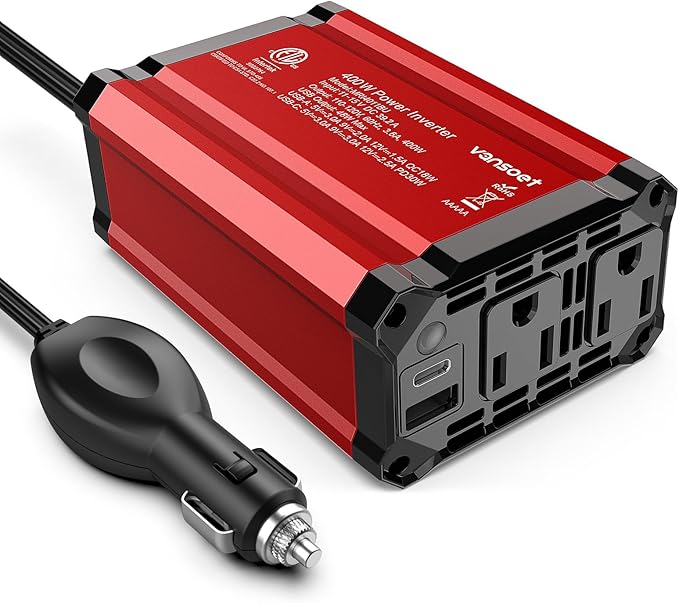 400W Power Inverter: vansoet DC 12V to AC 110V Car Inverter Plug Adapter Outlet Converter with PD 30W USB C Port and QC 18W USB Port Car Plug Adapter Outlet Inverter for Vehicles Laptop Phones Camera