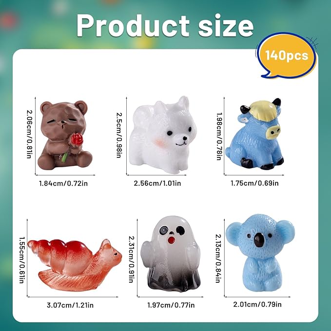 140 Pack Mini Animals Tiny Duck，Cow，Bee Figurines Bulk for Miniature Dollhouse Decor Accessories Garden Aquarium Potted Ornament Party DIY Charms Office Classroom Activity to Hide