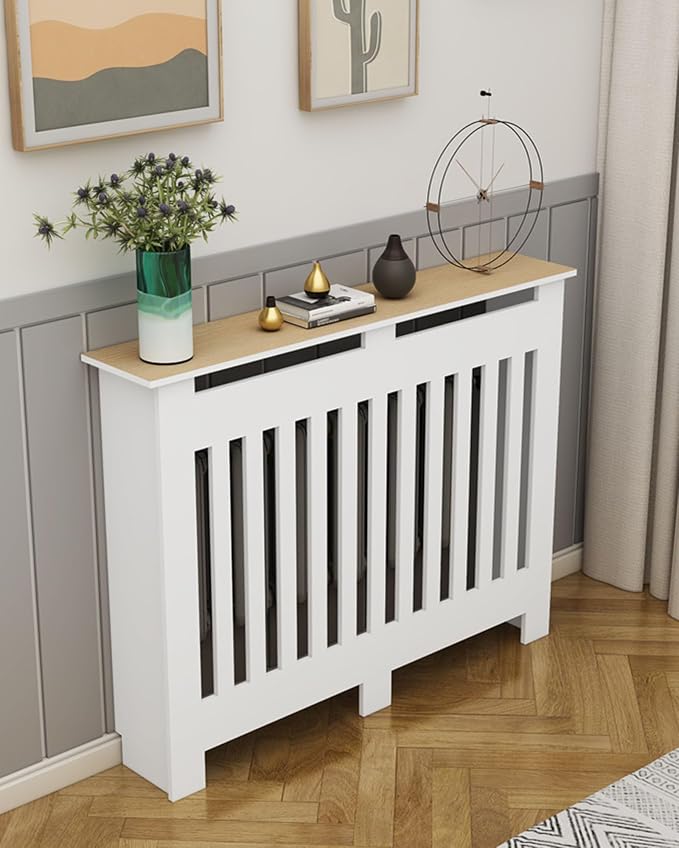 Modern Radiator Covers Wall Heater Cover Cabinet Shelf Bathroom Floor Radiator Shelve, Hide Cluttered Pipes/Easy to Install, Suitable for Household Living Room, White(27.6" Lx31.5 Hx9.8 W)