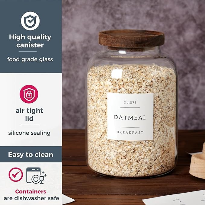 2 PCS Large Glass Jar with Airtight Lid, Glass Food Storage Jars for Tea,Spice,Cereal, Egg,Flour,Coffee and More(70 FL OZ/2000 ml)