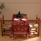 ISAENNE Designer Christmas Red Small Square Tablecloth,Linen Table Cloth with Snowflakes Pattern,Wrinkle Resistant Decor Tablecloths for Dining Kitchen Thanksgiving Christmas,55"*55"-Carol C