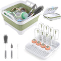 Yecuip Collapsible Baby Bottle Wash Basin w/Drying Rack & Drain Plug, Green | 2.4 Gallon Foldable Dish Tub w/Handles,Portable RV Camping Sink & Space-Saving Wash Bin with Lid for Kitchen,Travel & Outdoor
