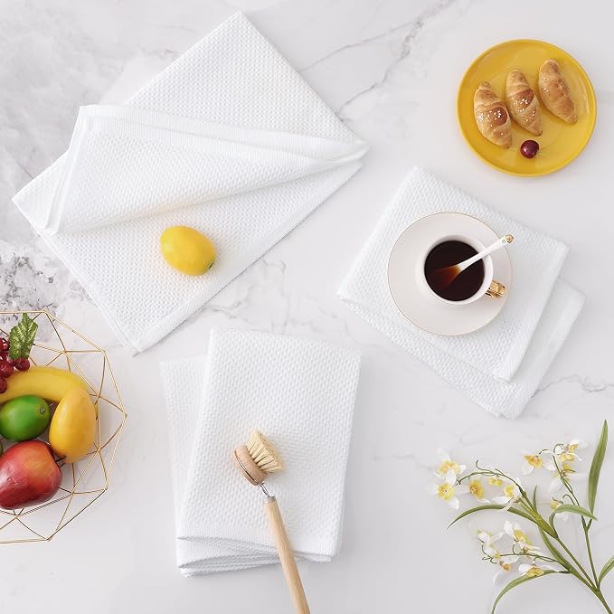 Homaxy 100% Cotton Oversized Waffle Weave Kitchen Towels, 5-Pack, White | 20 x 28 Inches, Ultra Soft Absorbent Dish Towels, Quick Drying Large Cleaning Towels