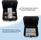 KYODOLED Cash Box with Combination Lock Safe Metal Money Box with Money Tray for Security Lock Box 7.87"x 6.30"x 3.35" Black