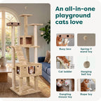 FurHaven 69.3" Tall Cat Scratching Post Tower for Indoor Cats, Sisal Cat Tree with 2 Condos, Tiger Tough Double Decker Playground, Toys & Perches for Cats, Sisal, Cream