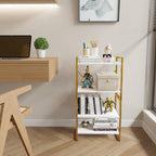 4 Tiers Bookshelf Adjustable White Faux Marble Organizer, Modern Small Bookcase for Small Space,Industrial Wooden Storage Display Rack and Storage Organizer for Living Room Home Office(Glod)