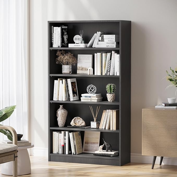 Soohow Grey Bookcase,Bookshelf for Bedroom,60 inches Tall Wood Book case Book Shelves,5 Shelf Book Shelves for Living Room Office