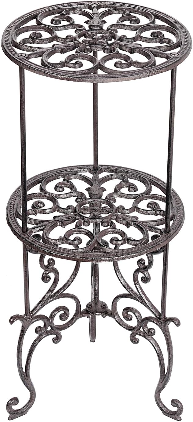 Sungmor Heavy Duty Cast Iron Potted Plant Stand,26-Inch 2 Tiers Metal Planter Rack,Decorative Flower Pot Holder,Vintage & Rustic Style Indoor Outdoor Garden Pots Container Supports