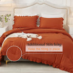 Andency Terracotta Ruffle Comforter Queen(90x90Inch), 3 Pieces(1 Ruffled Comforter and 2 Pillowcases) Solid Farmhouse Shabby Chic Comforter, Vintage Rustic Soft Microfiber Bedding Set