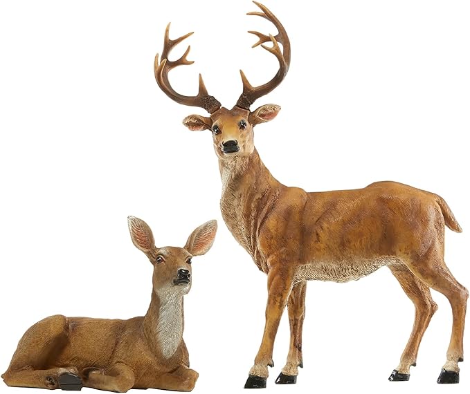 JHVYF Adorable Deer Statue Decor for Garden Yard Buck & Doe Lying Outdoor Sculptures for Home Decor 313+319…
