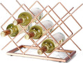 Countertop Wine Rack - 10 Bottle Freestanding Modern Rose Gold Metal Small Wine Rack - Tabletop Wine Holder Stand for Cabinet, Pantry, Wine Bottle Storage…