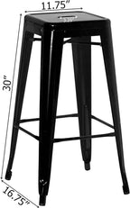 4-pcs 30-inch Backless Metal Bar Stool Stackable Heavy-Duty Counter-Height Chair for Home Bars Patios Kitchen Islands Cafes Restaurants Bistros and Dining Areas for Indoor & Outdoor, Black