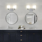 Stainless Steel Milk Glass Vanity Lights for Bathroom, 2 Light Brushed Nickel Bathroom Light Fixtures Over Mirror, Ceramic E26 Sockets Wall Mounted