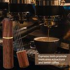 Zolunu Espresso Coffee Stirrer 5 Needles 0.4mm Espresso Distribution Tools, Natural Wood Handle and Stand