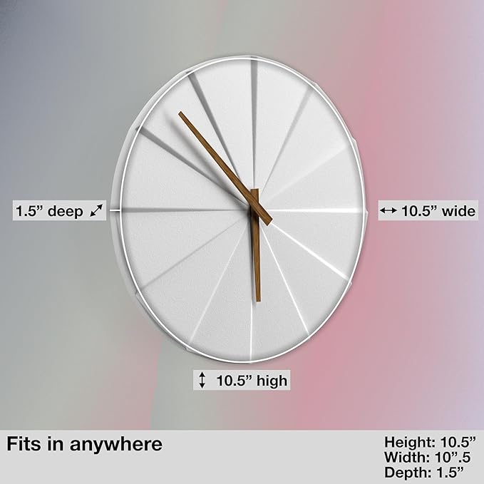 Driini Staircase Modern Wall Clock - Unique 10.5 in. Frameless Concrete Design - Contemporary, Minimalist Decor; No Numbers - Silent Battery Operated Clocks with Decorative Wooden Hands; White