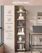 Bookcase Bookshelf, Narrow Book Shelf, Industrial Coner Shelf Storage Organizer, Slim Shelving Unit for Home Office, Living Room, Bedroom, Kitchen, 6-Tier Greige BC24605B