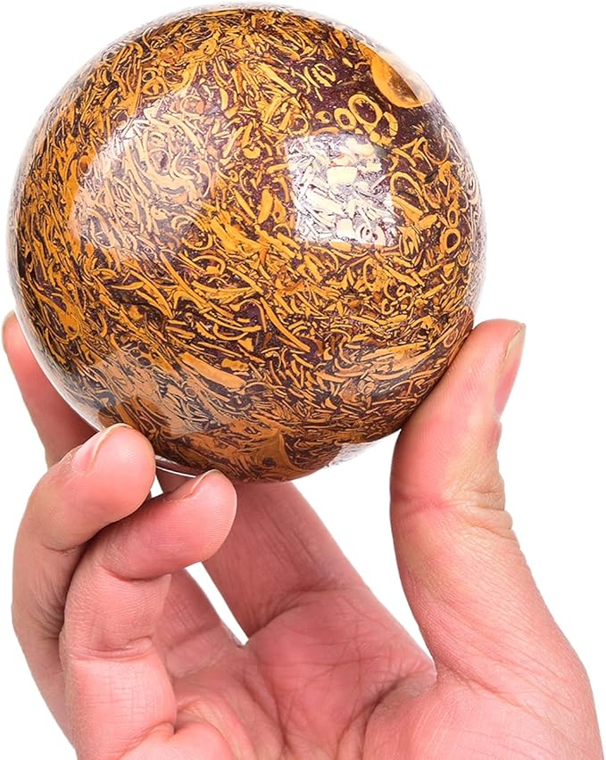 JIC Gem Real Natural Gemstone Sphere Jade Crystal Ball Mineral Quartz Stone with Decorative Stand Home Decoration (60-70mm)