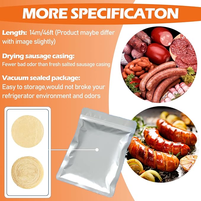 HAIKISS Edible Drying Sausage Casing, HALAL Collagen Sausage Casings for Most Delicious Sausage, Homemade Sausages Ham for Sausage Stuffer,15m/49ft, Diameter 20mm,1 Roll