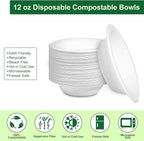 Paper Bowls 12oz, Disposable Bowls Heavy Duty, 1000-Pack 100% Compostable Disposable Soup Bowl, Biodegradable Bagasse Paper Bowls Bulk-White