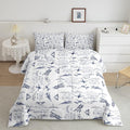 Feelyou Aircraft Bedding Set Kids Airplane Print Comforter Set Boys Girls Decor Aircraft Flying Comforter Cover Set Microfiber Sketch Style Blue White Duvet Set Bedroom Quilt Set Queen Size
