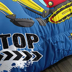 Axolotl Blue Excavator Bedding Full,3Pcs Boys Construction Comforter Set,Cartoon Machinery Truck Bedding Set for Boys Kids Children Teens Bedroom Decor Cars Quilt Set with 1 Comforter 2 Pillowcase