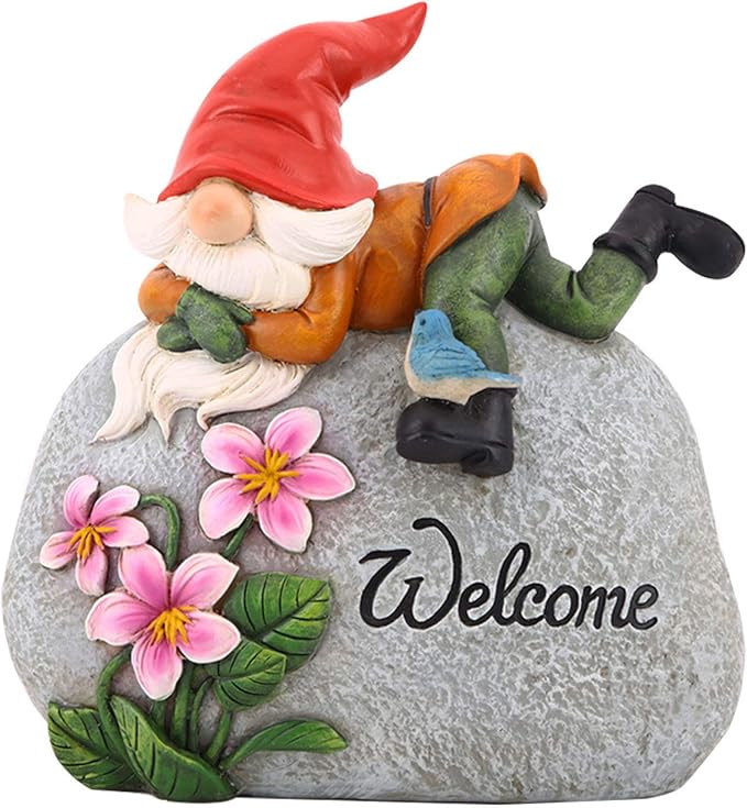 TZSSP Outdoor Garden Gnome Statue Statuary Welcome Stone for Patio,Lawn,Garden Decoration,Red