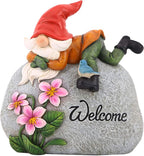 TZSSP Outdoor Garden Gnome Statue Statuary Welcome Stone for Patio,Lawn,Garden Decoration,Red