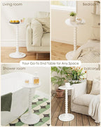 Masupu Round Side Table, Small Drink Table for Small Spaces, Pedestal End Table with Solid Wood Leg for Living Room, Bedroom, Corners(Marble White)