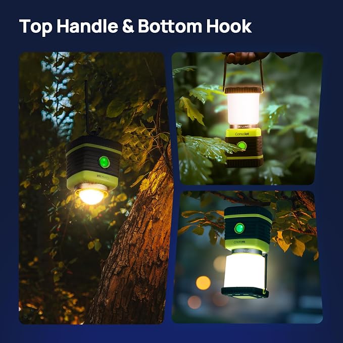 Consciot LED Battery Powered Camping Lantern, 1000LM, 4 Light Modes, IPX4 Waterproof Portable Tent Flashlight for Power Outages, Emergency, Hurricane, Hiking, Light Green, 2-Pack | IPX4 Waterproof Camping Lights; Portable Flashlight for Power Outages, ...