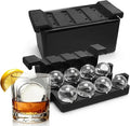 MTUS Clear Round Ice Cube mold, Silicone Whiskey Ice Sphere Mold with Easy-Release Tray, 8 Cavity Large 2 Inch Ice Ball mold