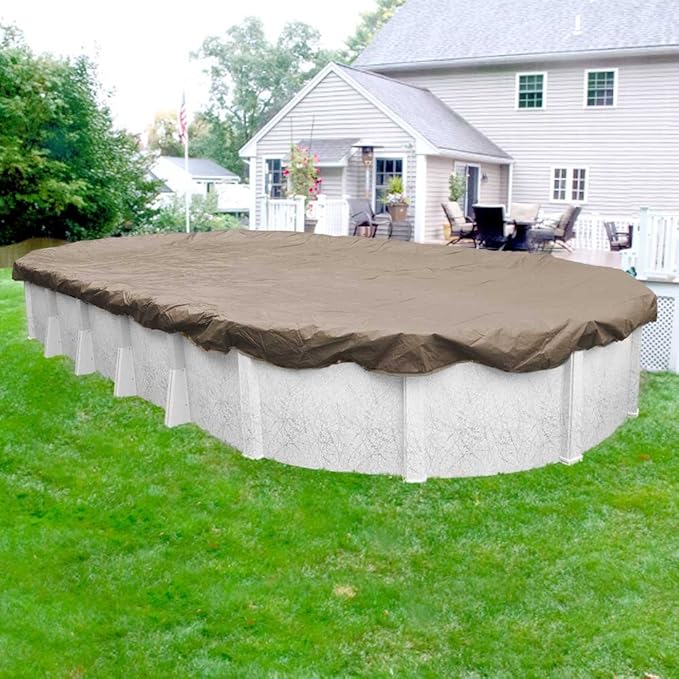 Robelle 15 x 27 ft Professional Tan Winter Oval Pool Cover for Above Ground Pools, 4 ft Overlap (19 x 31 ft Cover Size), Solid 12 x 12 Scrim, 3.7 oz/yd2, 15-Year Warranty, Style: 571527-4-ROBA