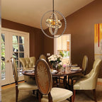 18" Crystal Globe Sputnik Chandelier, 6-Light Black Gold Modern Adjustable Hanging Ceiling Pendant Light Fixture for Entryway Foyer Stairway Bedroom Dining Living Room Hallway